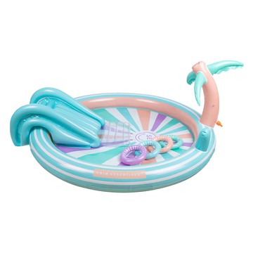 SWIM ESSENTIALS 荷蘭豪華充氣溜滑梯戲水池組 203 x 173 x 89cm 馬卡龍度假村  藍綠色  1組