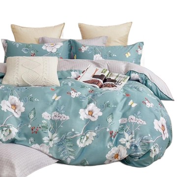 Pure One 床包被套組-純棉  床包 + 被套 + 枕套  單人(床包105 x 186cm + 被套135 x 195cm + 枕套45 x 75cm)  一攬芳華 綠色