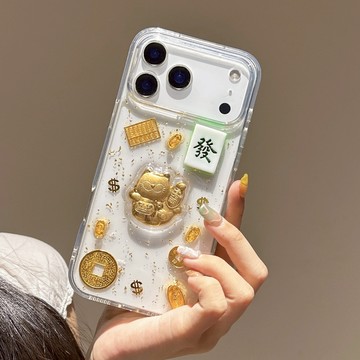 立體麻將 招財貓滴膠金箔 立體小金馬 手機殼 iPhone13 14 15 16 17promax i14 pro手機殼