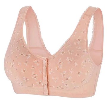 新款中老年媽媽無鋼圈收副乳聚攏內衣文胸前扣大媽棉質背心胸罩女