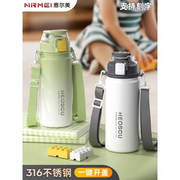 保溫杯大容量女2024新款316不銹鋼兒童學生上學專用吸管水杯子