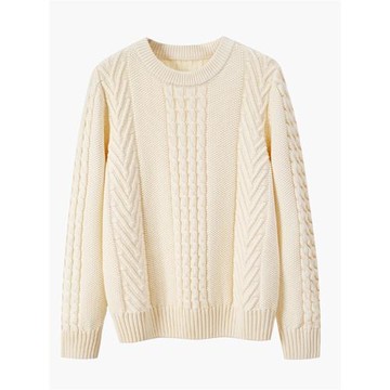 100%純棉毛衣女士寬松麻花復古2024秋冬季新款加厚全棉套頭針織衫