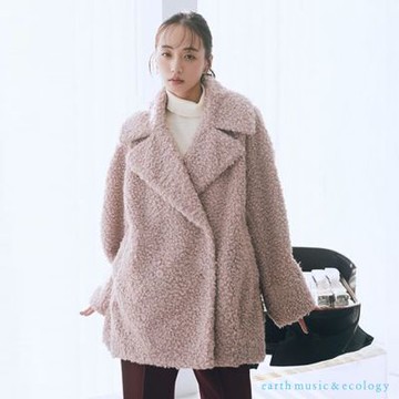 〚earth music〛仿皮草圈圈毛翻領中長版大衣外套