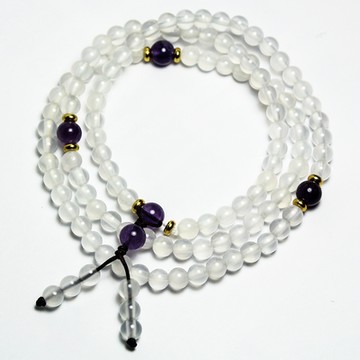 A1寶石 3A頂級-紫水晶/白水晶108念珠--富貴化煞招財開運-名師指定款