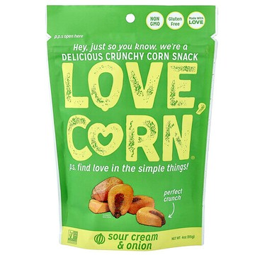Love Corn, 美味脆玉米，酸奶油洋蔥味，4 盎司（115 克）