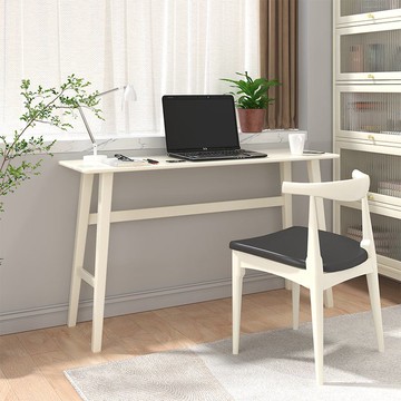 公司貨 超低價 全實木書桌長條一字辦公桌靠墻一字桌陽臺40cm窄桌子電腦桌奶油風 快速發貨