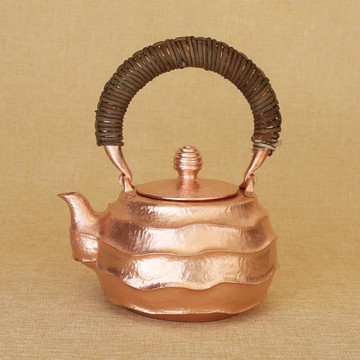 純手工銅茶壺加厚銅壺紫銅螺紋茶具一張片打一體銅壺紅銅燒水壺