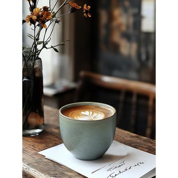 半辰高檔手握拉花咖啡杯拿鐵杯復古豬口dirty陶瓷馬克杯子280ml