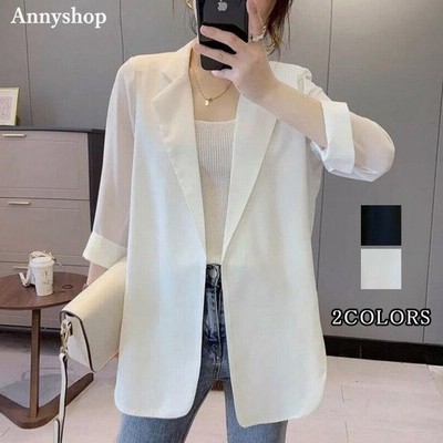 テーラードジャケット シフォンジャケット 無地 アウターレディース 7分袖 ジャケット オフィス 通勤 きれいめ ジャケット 着痩せ 薄手 夏新作 通販 Lineポイント最大get Lineショッピング