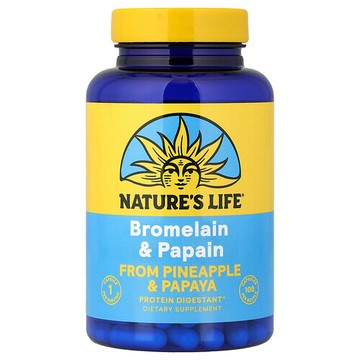 Nature's Life, 菠蘿蛋白酶和木瓜蛋白酶，100 粒素食膠囊