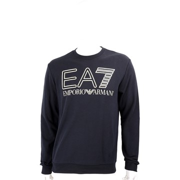 Emporio Armani EA7 燙金簍空字母老鷹標誌棉質黑色運動衫 大學T(男款)