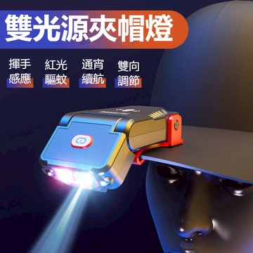（臺灣發貨）戶外多功能夾帽燈LED和COB雙光源夜釣帽燈頭戴式帽檐燈感應頭燈强光亮可充電type-c直充