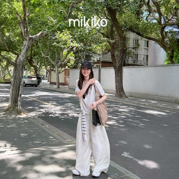美木子｜套裝｜預購｜V領針織衫＋條紋披肩＋棉麻闊腿褲 簡約疊穿 寬鬆顯瘦三件式套裝【1371】