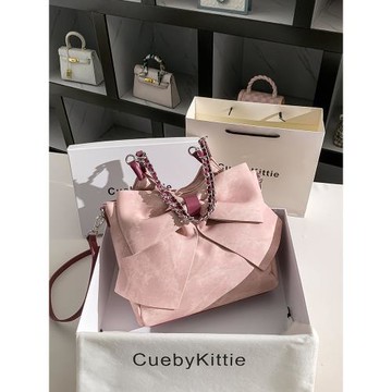 CuebyKittie小眾粉色蝴蝶結托特包包女2024新款高級感單肩斜挎包