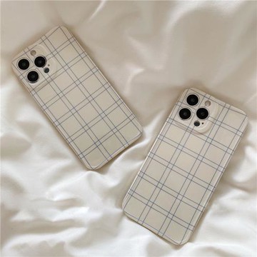 白色格子iPhone13/11ProMax蘋果12手機殼X/XR硅膠15pro全包16promax防摔87plus軟殼14女6