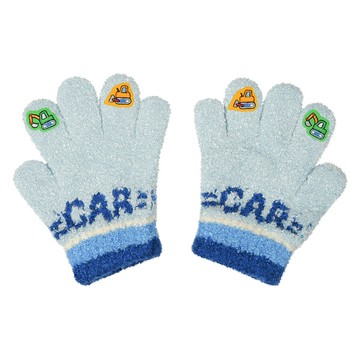 akachan honpo - 5指手套-指尖挖土機繡片-淺藍色-日本製