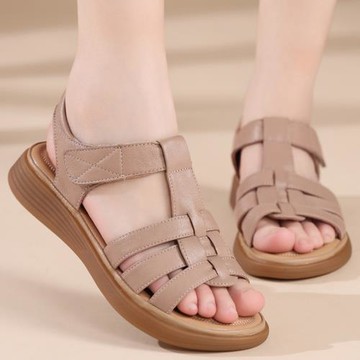 牛筋底中年女夏軟底41真皮涼鞋軟底中老年防滑媽媽鞋42大碼43老人