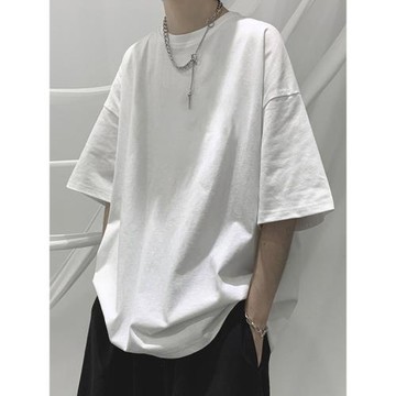 240g重磅純棉短袖t恤白色不透純棉t恤Oversize純色寬松情侶款半袖