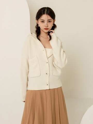 針織大口袋琥珀釦連帽毛衣外套