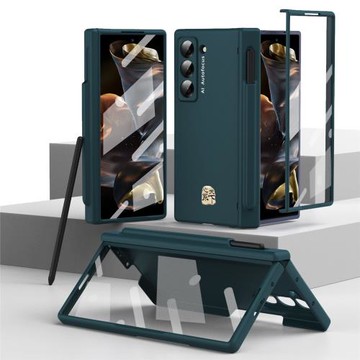 適用三星w25手機殼商務筆槽保護套fold6防摔殼膜一體w24中軸鉸鏈全包連體fold5超薄膚感磨砂保護套w23手寫筆