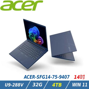 【特仕升級】ACER Swift Go AI筆電 SFG14-75-9407 藍(Ultra 9 288V/32G/4TB/W11)