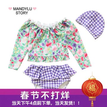 兒童泳衣女孩分體長袖防曬夏季中小童女寶寶分體式可愛女童游泳衣
