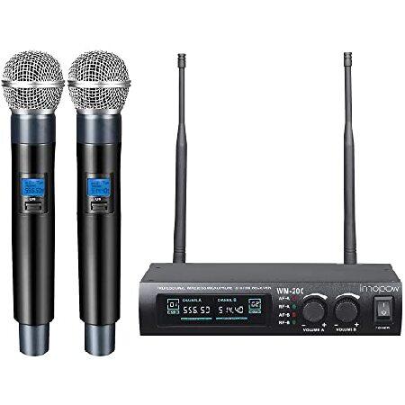 innopow Wireless Microphone System, Dual UHF Metal Cordless Mic Set, Long Distance 150-200Ft,16 Hours Continuous, Fixed Frequency, Use for Karaoke Sin