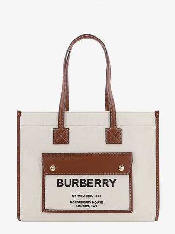 Canvas and leather shoulder bag with frontal logo - BURBERRY - gender_Woman