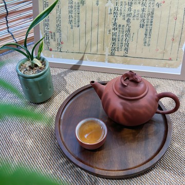 日式木質托盤茶盤點心盤圓形茶水杯子收納家用放茶杯敬茶果盤木盤