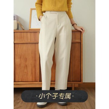 奈格薇兒小個子直筒休閑褲女秋冬2024年松緊腰復古顯瘦毛呢煙管褲