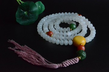 【佛蓮】手工雕刻天然青海老料白玉蓮花108念珠手持項鏈