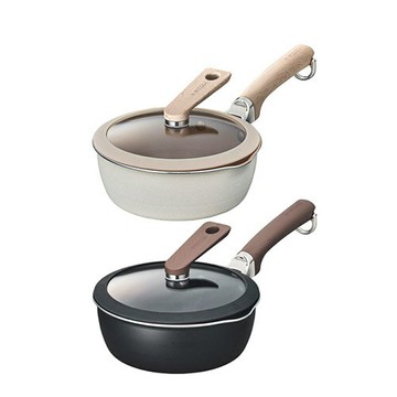 日本代購 空運 evercook DECO 18cm 單柄 湯鍋 雪平鍋 米白色 黑色 附玻璃蓋 耐磨不沾鍋 電磁爐可用
