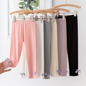 夏女童九分褲莫代爾蝴蝶結打底褲外穿輕薄透氣童褲中大童彈力冰絲