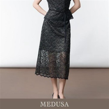 現貨【MEDUSA 曼度莎】夜語金絲緹花優雅蕾絲長裙（M-XL）｜女長裙 約會穿搭 宴會禮服