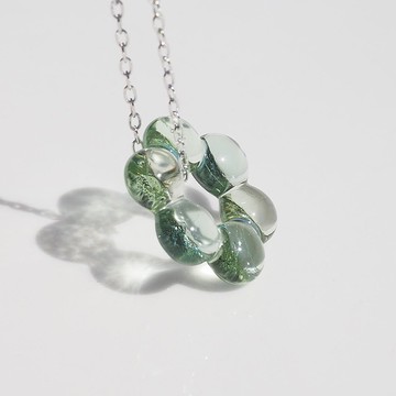玻璃花環（米[小][薄荷]）鍊式項鍊[棉線，925銀可選][定做]