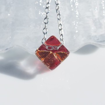 7月誕生石玻璃 (紅寶石【小巧】) 鍊子項鍊【可選棉繩、Silver 925】【預約製作】