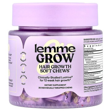 Lemme, Grow，頭髮生長軟咀嚼片，什錦水果味，30 片獨立包裝咀嚼片