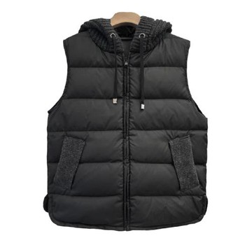 2024新款秋冬歐貨輕薄短款針織拼接連帽白鴨絨羽絨馬甲背心羽絨服