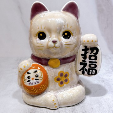 【杏色招福】日本清水燒招財貓 | 達摩 花結晶 - 杏 招福
