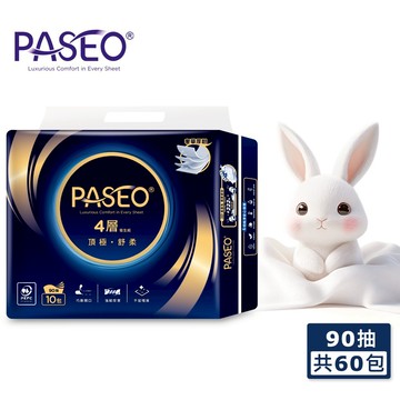 PASEO 百拭柔 4層頂極舒柔抽取式衛生紙PEFC(90抽x10包x6袋)/箱
