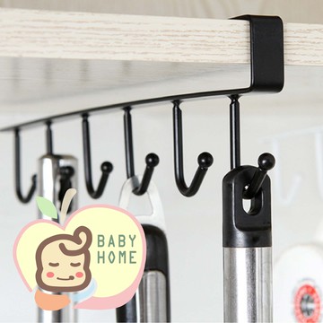 廚房收納 無痕 免釘免鑽 掛鈎 鐵藝櫥櫃收納掛架多功能衣櫃排鈎門後整理架 6連鈎掛架 居家收納 衣櫃收納