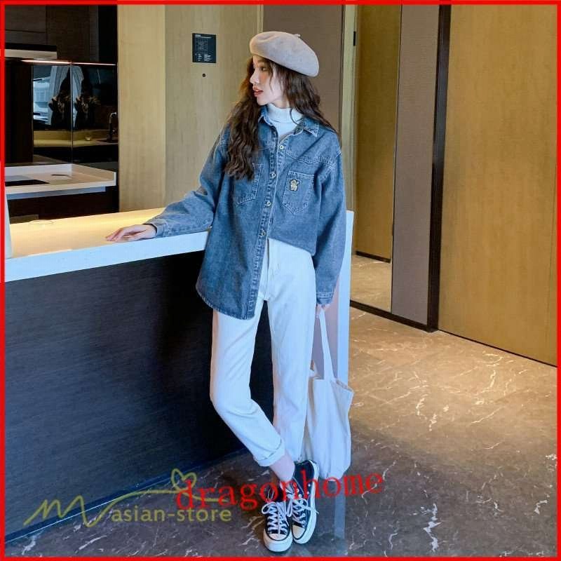 デニムジャケット レディース カジュアル ミディアム丈 ダンガリー ブラウス ジャケット ベーシック ゆったり 可愛い おしゃれ レトロ風 長袖 通販 Lineポイント最大0 5 Get Lineショッピング