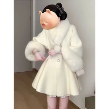 (免運)富家千金感收腰毛呢外套女2025新款冬季高級感超好看毛領呢子大衣