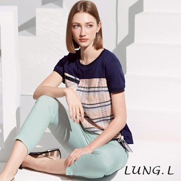 LUNG.L林佳樺 蒂芙尼綠脇邊印字涼感彈性九分褲LS62E42