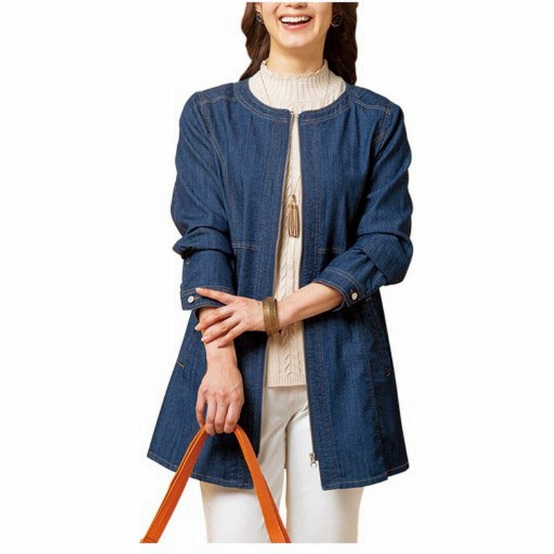秋冬 ノーカラーデニムロングジャケット インディゴブルー ノーカラージャケット レディース 婦人服 ミセス シニア ジャケットコート P250 通販 Lineポイント最大0 5 Get Lineショッピング