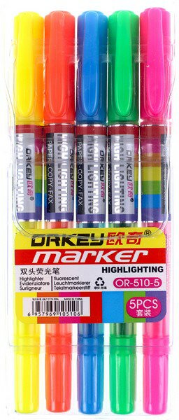 歐奇 螢光筆組 5色入 雙頭螢光筆 OR-510-5 /一袋10小組入(特39) 膠盒 -奏【APP滿額下單4%點數(單一帳號最高1500點)】6/30止