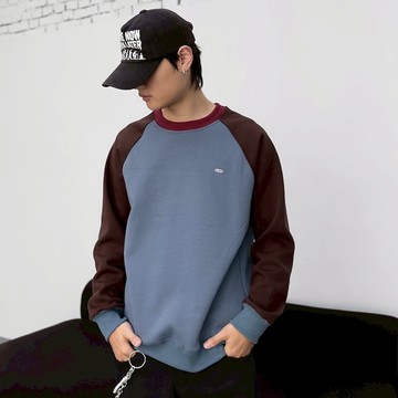 【AMERO】男裝 女裝  長袖圓領大學T 內刷絨 拼接小標 情侶裝