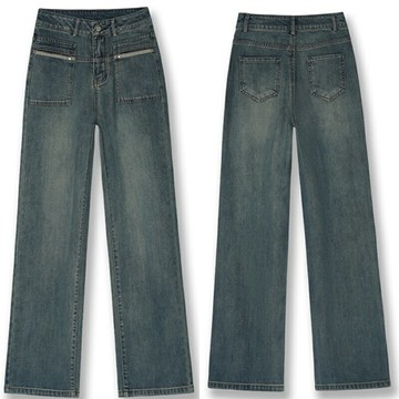 【米蘭精品】現貨+預購 高腰牛仔長褲寬褲直筒褲落地褲闊腿褲寬管褲大碼休閒女裝-拖地顯瘦女褲子74mg67