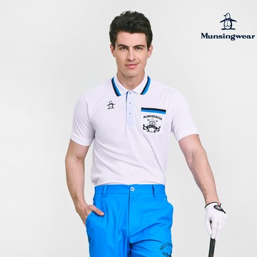 【Munsingwear企鵝】男款白色舒適親膚形態安定口袋設計撞色領短袖POLO衫 MGVT20C0