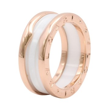 BVLGARI 寶格麗 B.zero1 雙環戒指 #54 18K玫瑰金 白色陶瓷 347009 【二手名牌BRAND OFF】